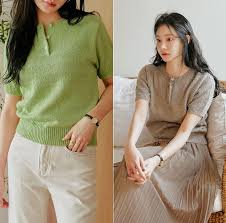 Double layer fabric over the bust and the easy access from above offer coverage to keep you comfortable. Common Unique Henley Neck Short Sleeve Knit Top Codibook