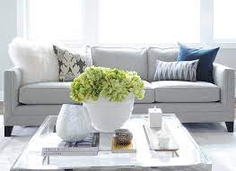 Maybe you would like to learn more about one of these? Gray Linen Sofa With Glass Top Coffee Table Transitional Living Room Throw Pillows For Gray Couch Grey Couch Blue Pillows Pillows For Grey Couch