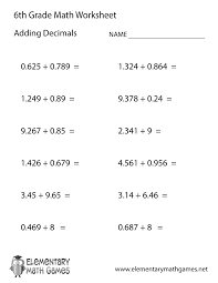 6th grade decimal division worksheets. 6th Grade Decimal Worksheets Math Worksheet