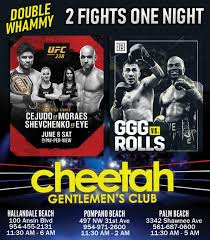 Moraes was a mixed martial arts event produced by the ultimate fighting championship that was held on june 8, 2019 at the united center . Cheetah S Ultimate Fight Night Ggg Vs Rolls And Ufc 238 Cheetah Gentlemen S Club