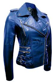 Leather Skin Women Blue Brando Biker Motorcycle Genuine Leather Jacket Leather Jackets Women Blue Leather Jacket Leather Jacket