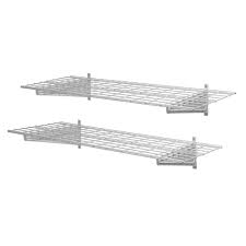 Muscle Rack 48 In W White Wire 2 Shelf Garage Wall Storage System Hws4818 2pkw The Home Depot Wall Storage Systems Garage Wall Storage Wall Storage