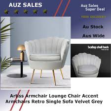 Velvet upholstered single sofa bed armchair ottoman reclining lounge chair seat. Artiss Armchair Lounge Chair Accent Armchairs Retro Single Sofa Velvet Grey Auz Sales Online
