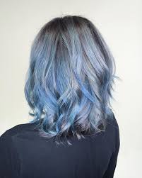 Shoulder Length Wavy Hair With Short Layers And Blue Balayage Medium Length Curly Hair Curly Hair Styles Medium Length Hair With Layers