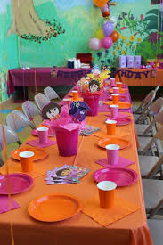 Birthday Places For 10 Year Olds Dora Birthday Party Ideas Photo 10 Of 15 Explorer Birthday Party Orange Birthday Parties Birthday Party Tables