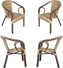 Outdoor Patio Dining Chairs Handmade Pe Rattan Wicker Armchair With Aluminum Alloy Frame Set Of 4 Brown And Beige Wicker Armchair Patio Dining Chairs Rattan