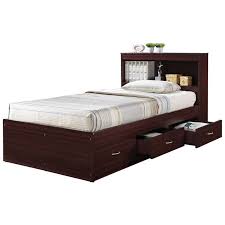 Hodedah Twin Size Captain Bed With 3 Drawers And Headboard In Mahogany Wood Hibt60 Mahogany