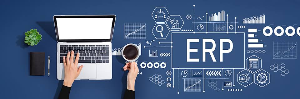 Business team collaborating around ERP data