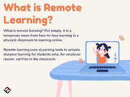 Remote learning is a kind of elearning (or 'online learning') but isn't 'online learning' because it is not learning that is designed for purely digital spaces (whereas elearning is). What Is Remote Learning A Definition For Teachers And Students A Definition For Teachers And Students