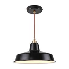 Vintage Industrial Pendant Light With Black Classic Cap Enamel Lampshade Brighttia
