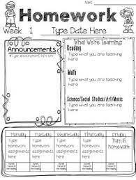 Weekly Newsletter Template First Grade Homework Homework Template Kindergarten Homework
