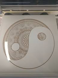 Italian brass coffee table in the distinctive yin yang shape and in the manner of pace collection. Laser Engraved Ying Yang On A Coffee Table It S Amazing What 45 Minutes Could Do Lasercutting