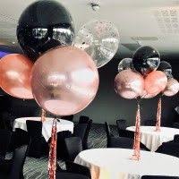 Black And Rose Gold Table Setting The Party Company Stylish Balloon And Event Decor Rose Gold Party Decor Gold Birthday Party Decorations Rose Gold Party