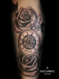 Realistic Black And White Pocket Watch And Rose Tattoo Cosas Para Comprar Compras