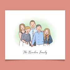 Two Five Members Family Portrait Family Portrait Etsy Family Drawing Family Illustration Family Cartoon