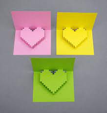 Well it has been one of my most popular tutorials to date so i thought i would add kate from minieco offers this cool technique for designing and cutting 3d pixelated pop up cards. Romantic Geeky Cards Heart Pop Up Card Popup Card Card Craft
