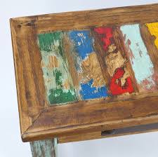 Multi Color Rustic Coffee Table With White Patina Legs