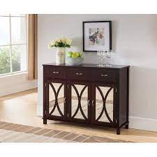 Pilaster Designs Espresso Mirrored Wood Buffet Server Cabinet Console Entryway Table With Mirrored Cabinet Doors Wood Console Table Contemporary Sideboard