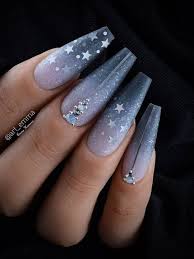 Coffin Shaped Black And Grey Acrylic Nails The Best Gray Nail Art Design Ideas In 2020 Ombre Nail Designs Coffin Shape Nails Fake Nails