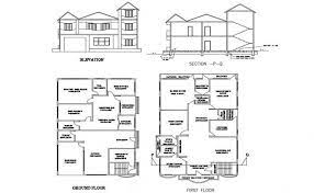 Two Level House Elevation Section Ground And First Floor Plan Details Dwg File One Floor House Plans Floor Plans House Elevation