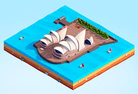 Cartoon Low Poly Sydney Opera House Low Poly Vintage Graphic Design Isometric Map