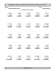 Help your young students practice their multiplication skills with these times tables worksheets. Decimals Worksheet Multiplying 2 Digit By 2 Digit Numbers With Various Decimal Places Pdf Multiplying 2 Digit By 2 Digit Numbers With Various Course Hero