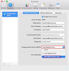 Below server information, you can find your incoming mail server (imap) and outgoing mail server (smtp) names. Change Smtp Server Apple Mac Mail Version 1 9 Email Program Setup Guides Knowledge Base Studiocoast