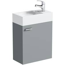 Elegant yet streamlined master bathroom. Orchard Derwent Stone Grey Wall Hung Vanity Unit And Ceramic Basin 600mm