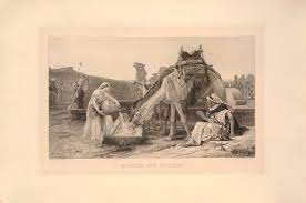 His company consisted of the men who went with him, and the ten camels laden with presents, &c. Print British Museum