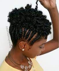 It's a wonderful solution to thick hair! Flat Twisted Mohawk Updo Short Natural Hair Styles Cornrow Hairstyles Hair Twist Styles