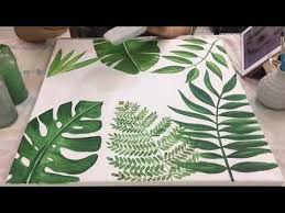 Acrylic On Canvas Painting Tropical Leaves Video Process Youtube Canvas Drawings Tropical Painting Plant Painting