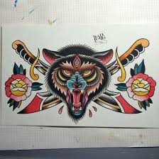 Are there any dogs that have wolf tattoos? Traditional Three Eyed Wolf Tattoo Flash By Nitrobolts Traditional Chest Tattoo Chest Tattoo Wolf Chest Tattoo Flash