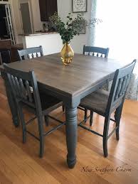 The set can comfortably seat four people, and you can opt for either a light gray or mahogany brown finish. Farmhouse Counter Height Table Etsy Shop Https Www Etsy Com Listing 623075857 Kitchen Table Makeover Refurbished Kitchen Tables Dining Table Makeover