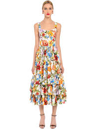 Dolce Gabbana White Multicolor Bustier Printed Midi Dress Modesens Flower Print Midi Dress Dresses Printed Midi Dress