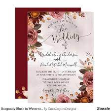 Burgundy Blush In Watercolor Floral Wedding Invitation Floral Wedding Invitations Wedding Invitations Cream Wedding Invitations