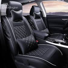 Luxurious Classic Plaid Pattern White Trims Pu Leather Universal Car Seat Cover Car Seats Leather Car Seat Covers Leather Car Seats