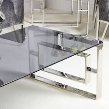 It won't get fingerprints like polished chrome frames. Plaza Contemporary Stainless Steel Smoked Glass Lounge Coffee Table Picture Perfect Home