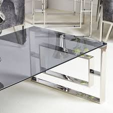 Dining & console tables vintage style wooden consoles to shiny glass and mirrored hallway tables. Plaza Contemporary Stainless Steel Smoked Glass Lounge Coffee Table Picture Perfect Home