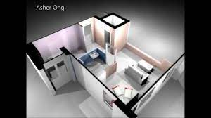 1 Room Hdb Flat Corner 1 Studio Apartment 1sa Model 3d Render Floor Plan Typical Layout Youtu Studio Apartment Design Apartment Design Studio Apartment
