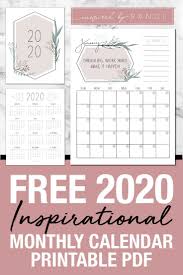 Free 2020 Monthly Calendar In 2020 Inspirational Calendar Inspirational Quotes Calendar Inspirational Printables
