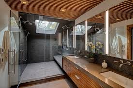The example looks homey and fresh with the natural stone for the bathroom flooring and the walling. Spa Inspired Modern Master Bath Modern Badezimmer Chicago Von Drury Design Houzz
