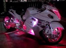 White Street Bike With Pink Under Lighting Neon Car Motorcycle Custom Sport Bikes