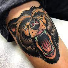 These powerful bear head tattoos give such a powerful look on the skin! Healed Bear Head Thanks Sam Traditional Bear Tattoo Bear Tattoo Designs Traditional Tattoo Man
