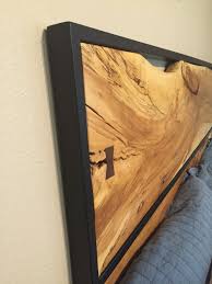 Black Bed Frame With Wood Headboard King Size Maple Live Edge Headboard Matte Black Powder Coated Frame Diy Headboards Live Edge Headboard Diy Bed Frame