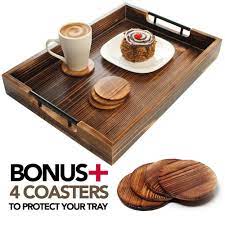 24 x 24 large ottoman tray, shallow modern coffee table tray, square ottoman tray table, wood tray, sofa table. Large Wooden Serving Tray With Metal Handles Includes Set Of 4 Coasters This 20x14 Ottoman Tray Known As Coffee Table Tray Buy Wooden Tray With Metal Handle Ottoman Tray Serving Tray With Compartments