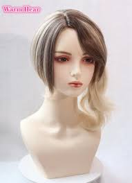 Anime Gwen Stacy Cosplay Wig Cosplay Women Short Black Highlights Gold  Curly Gwen Wig Heat Resistant Synthetic Hair Wig+Wig Cap