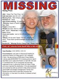 Giang Phan Missing From Visit To New Orleans Since April 08 2011 Tx Resident Amber Alert New Orleans Missing Persons