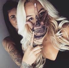 Cool Hand Skeleton Tatoo Girls Women Blonde Black Skull Hand Tattoo Fake Tattoos Temp Tattoo