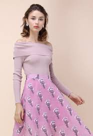 Long sleeve, waffle knit top with exposed stitching, raw cut details and side slits. Grace Off Shoulder Cowl Neck Knit Top In Lilac Shopperboard