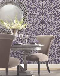 Purple Dining Room Feature Wall Wallpaper Decor Idea Purple Dining Room Dining Room Wallpaper Wallpaper Living Room